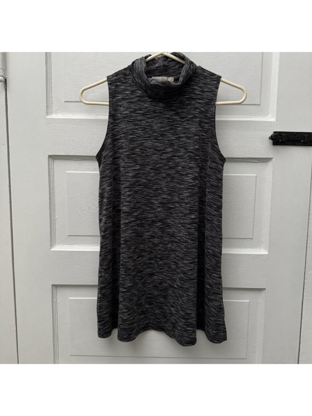 Joan Vass Studio Womens S Black Gray Marled Cowl Neck Sleeveless Tunic Top
